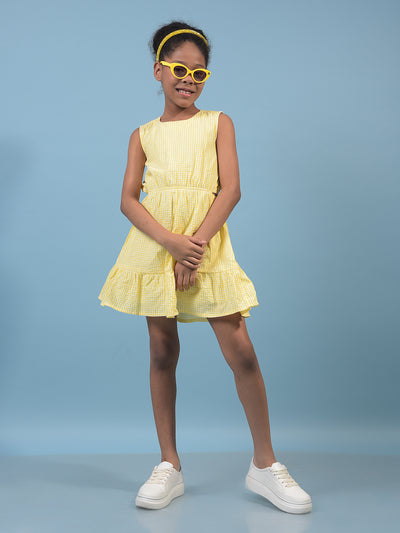 Girl's Yellow Printed Sleeveless A-Line Dress-Girls Dress-Crimsoune Club