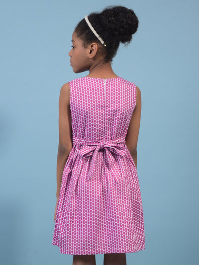 Girl's Pink Printed Sleeveless A-Line Dress-Girls Dress-Crimsoune Club