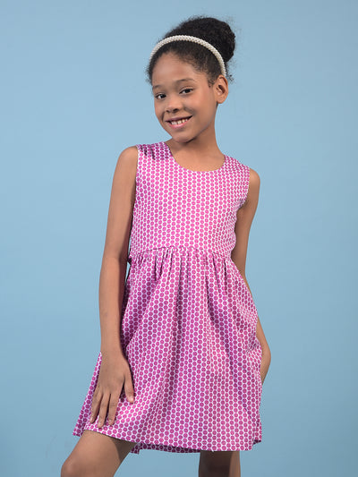 Girl's Pink Printed Sleeveless A-Line Dress-Girls Dress-Crimsoune Club