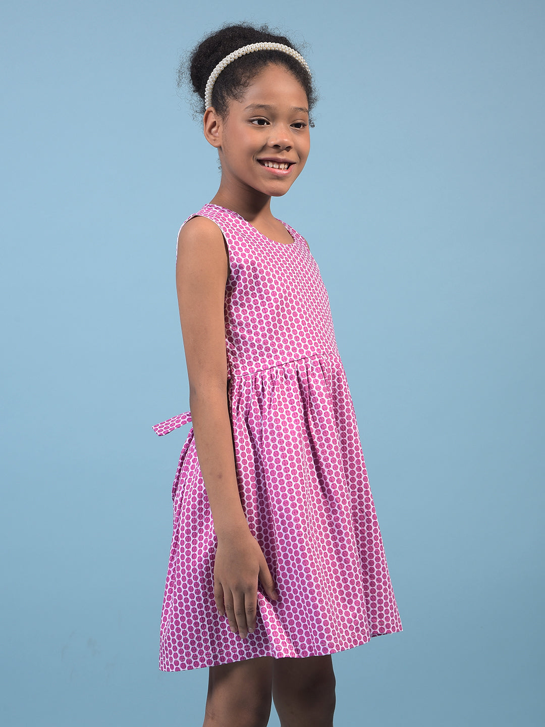 Girl's Pink Printed Sleeveless A-Line Dress-Girls Dress-Crimsoune Club