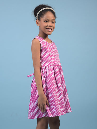 Girl's Pink Printed Sleeveless A-Line Dress-Girls Dress-Crimsoune Club