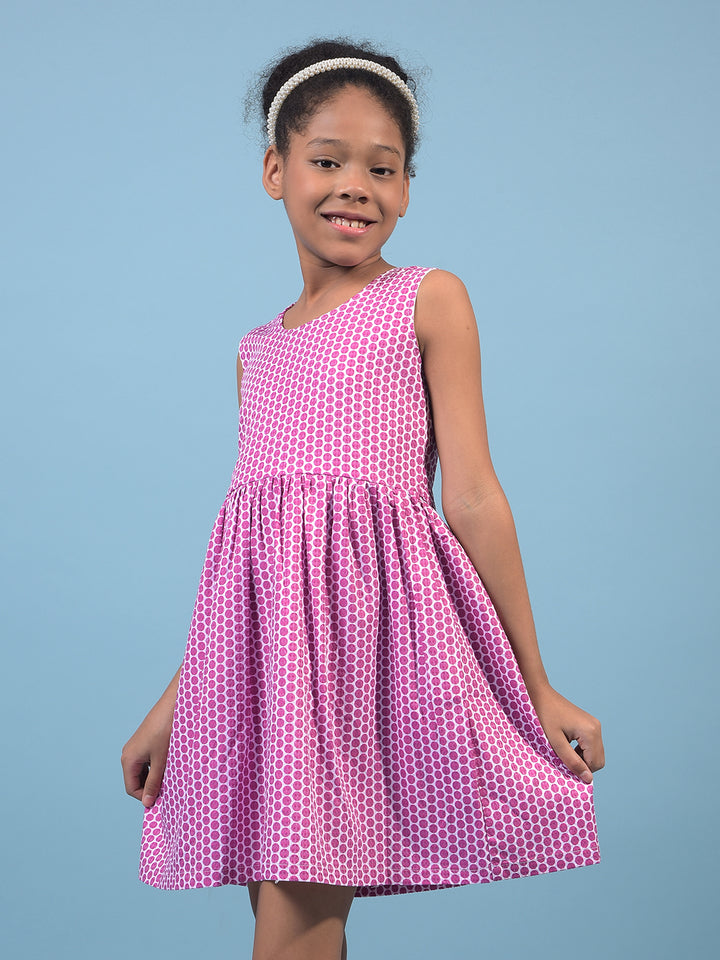 Girl's Pink Printed Sleeveless A-Line Dress-Girls Dress-Crimsoune Club