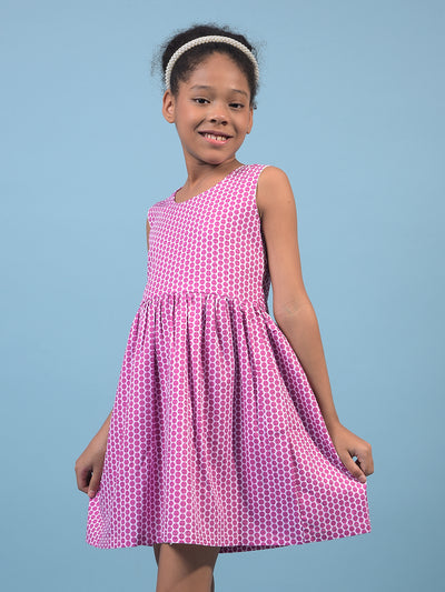Girl's Pink Printed Sleeveless A-Line Dress-Girls Dress-Crimsoune Club