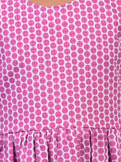 Girl's Pink Printed Sleeveless A-Line Dress-Girls Dress-Crimsoune Club