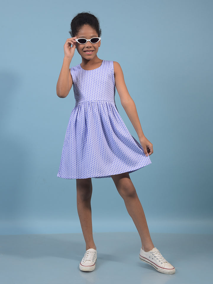Girl's Purple Printed Sleeveless A-Line Dress-Girls Dress-Crimsoune Club