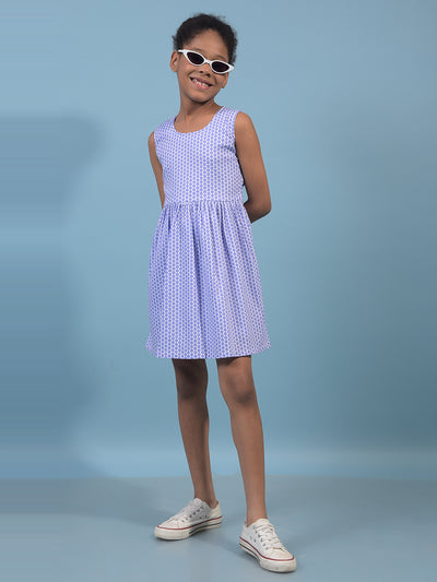 Girl's Purple Printed Sleeveless A-Line Dress-Girls Dress-Crimsoune Club