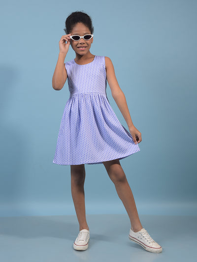 Girl's Purple Printed Sleeveless A-Line Dress-Girls Dress-Crimsoune Club