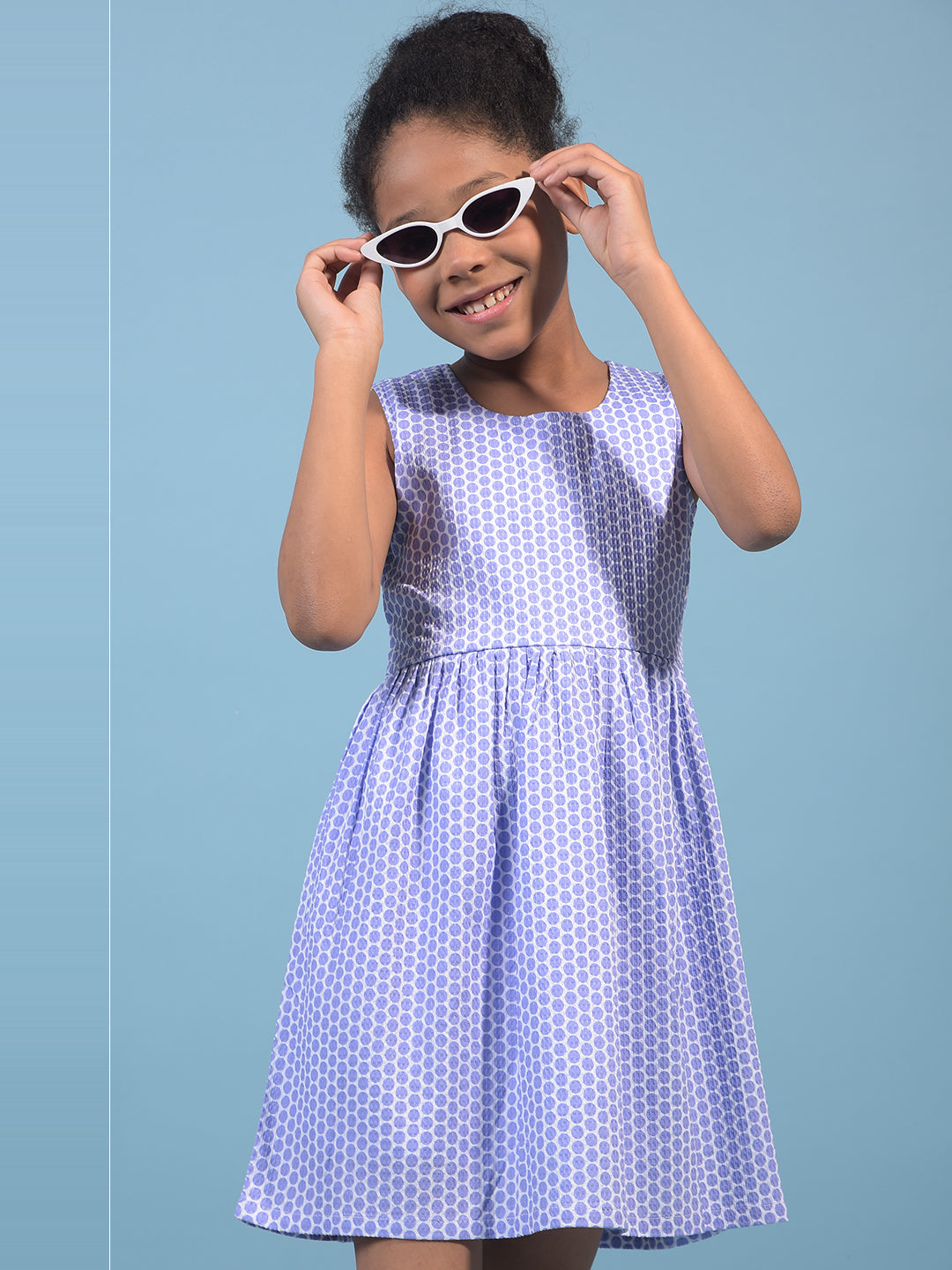 Girl's Purple Printed Sleeveless A-Line Dress-Girls Dress-Crimsoune Club