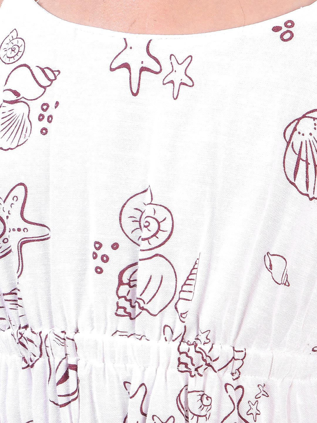White Printed Linen Sleeveless A-Line Dress-Girls Dress-Crimsoune Club