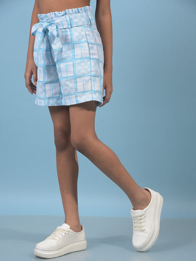 Girl's Blue Printed Cotton Shorts with Belt-Girls Shorts-Crimsoune Club