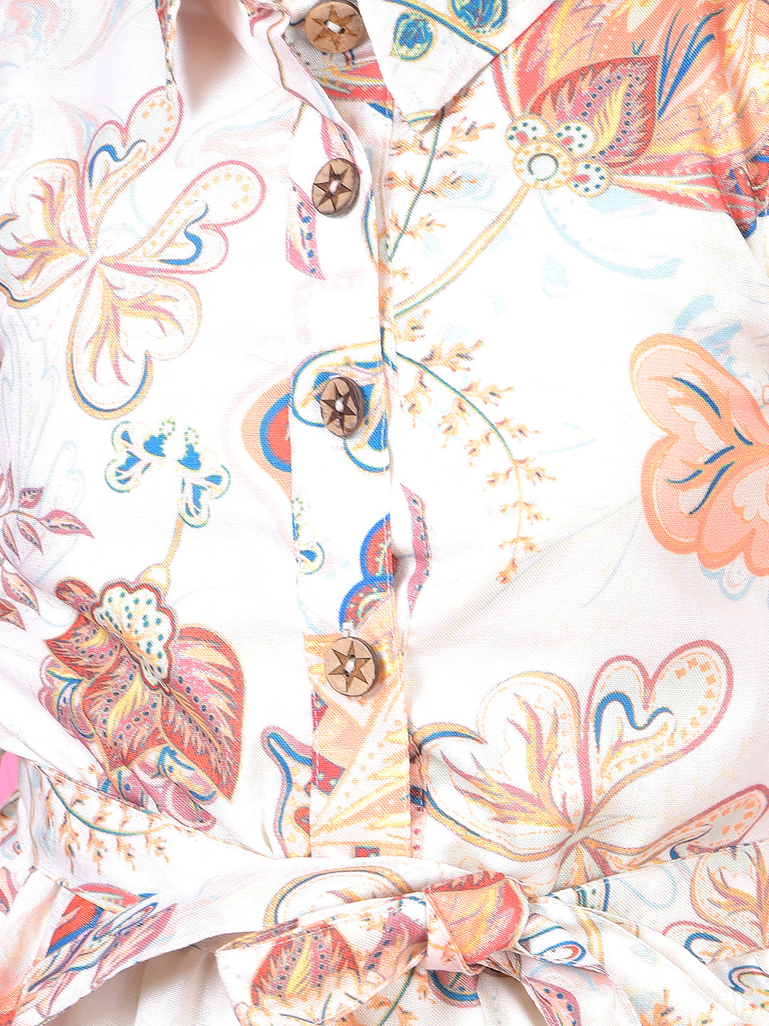 Multi-Color Floral Print Sleeveless Shirt Dress with Belt-Girls Dress-Crimsoune Club