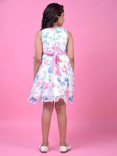 Multi-Color Floral Print Sleeveless A-Line Dress with Belt-Girls Dress-Crimsoune Club