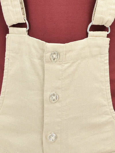 Beige Cotton Dungarees-Girls Dungarees-Crimsoune Club