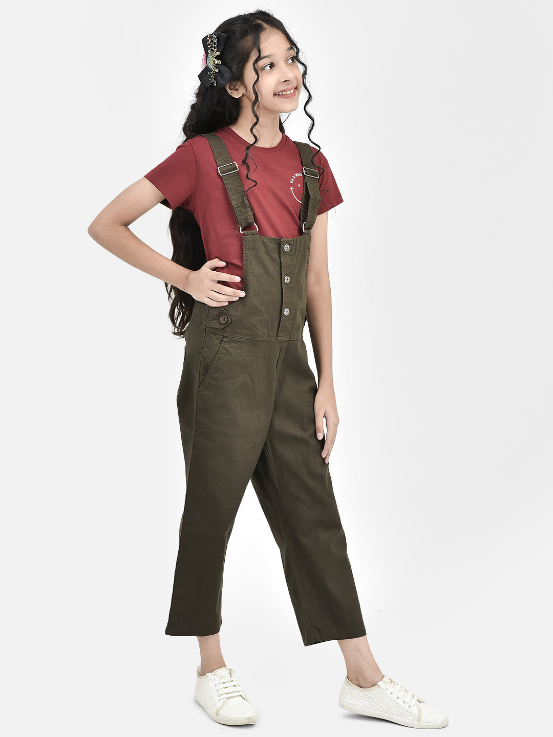 Olive Cotton Dungarees-Girls Dungarees-Crimsoune Club