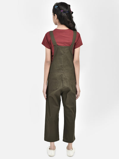 Olive Cotton Dungarees-Girls Dungarees-Crimsoune Club