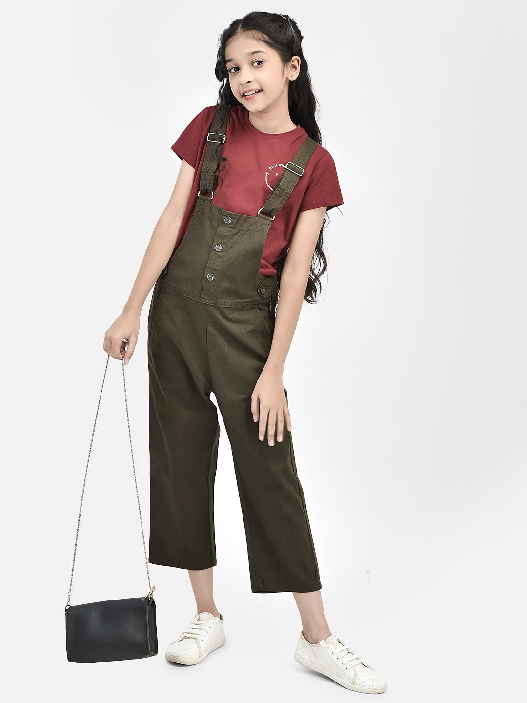 Olive Cotton Dungarees-Girls Dungarees-Crimsoune Club