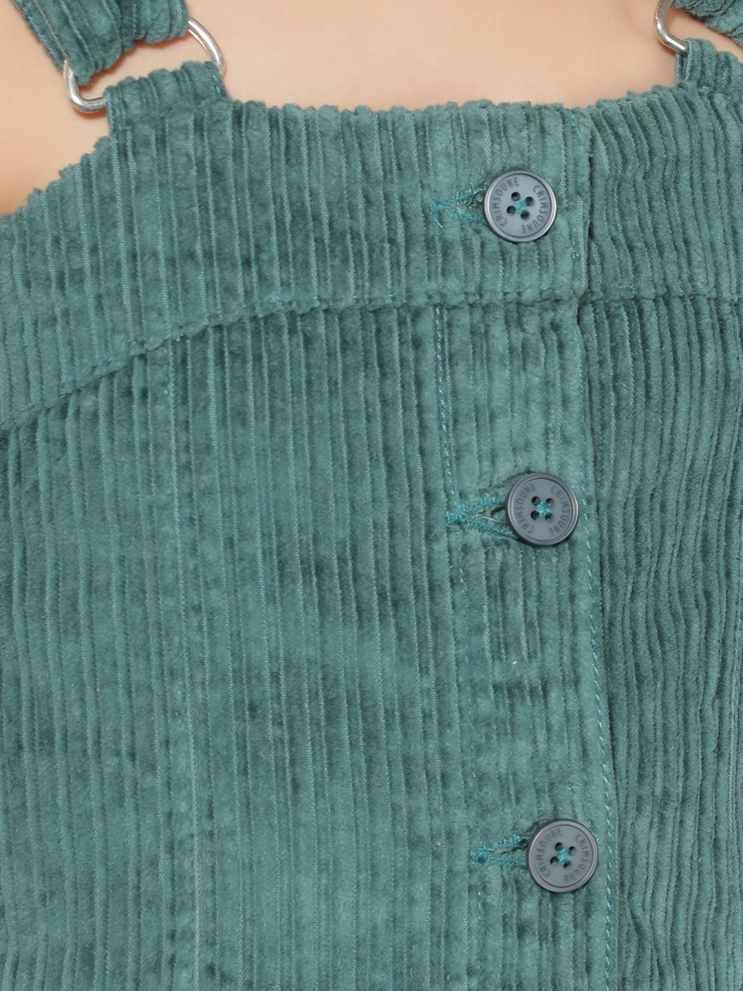 Green Jacquard 100% Cotton Corduroy Pinafore Dress Green Jacquard 100% Cotton Corduroy Pinafore Dress