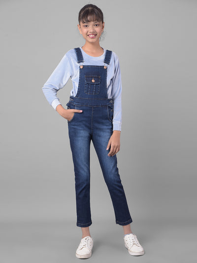 Blue Denim Dungarees-Girls Dungarees-Crimsoune Club