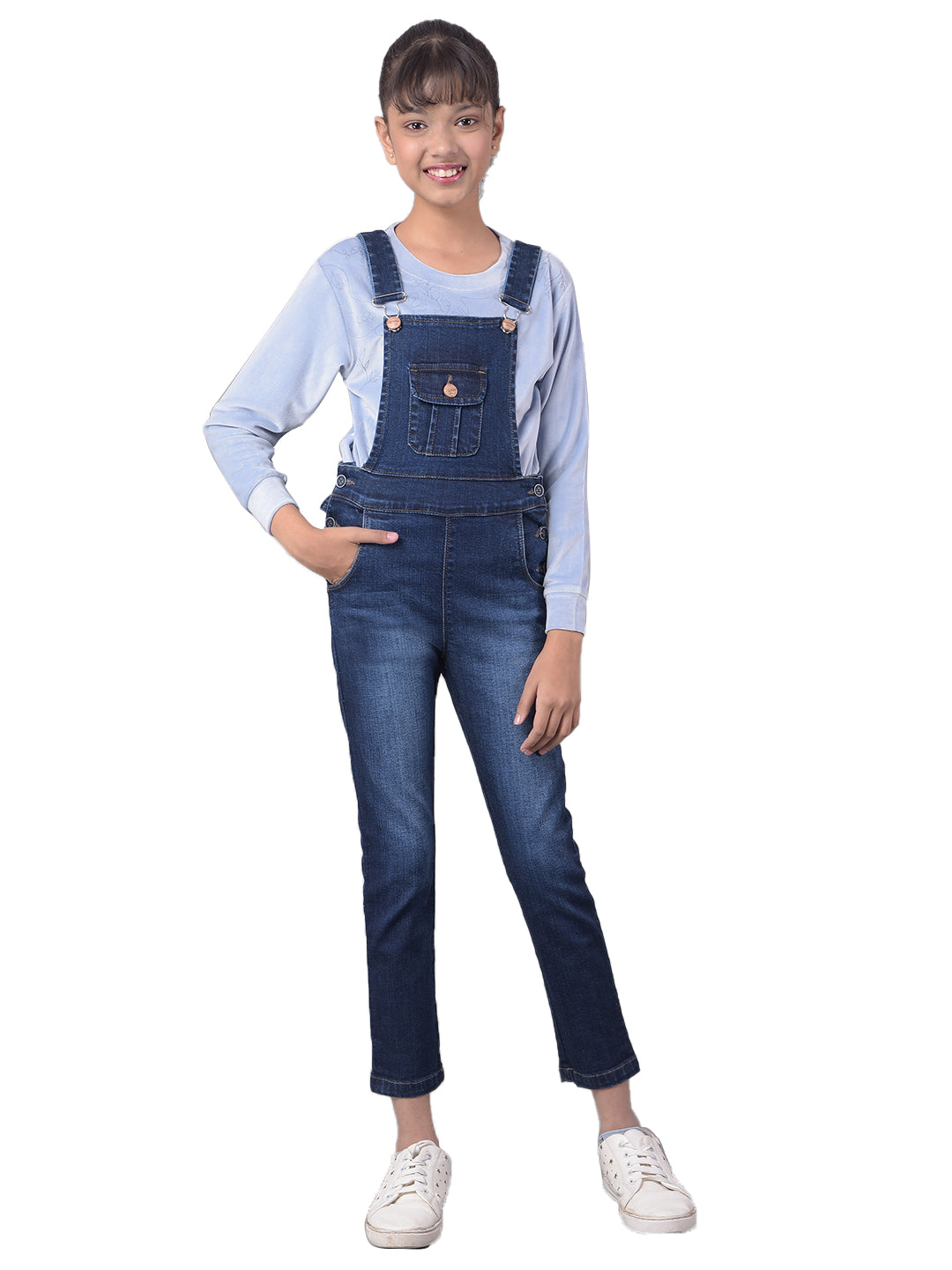 Blue Denim Dungarees-Girls Dungarees-Crimsoune Club