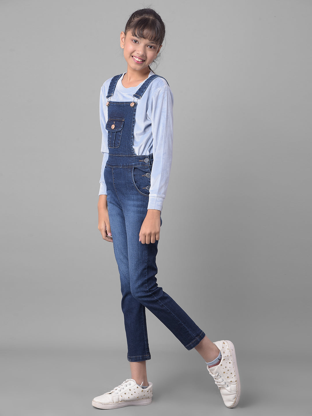 Blue Denim Dungarees-Girls Dungarees-Crimsoune Club