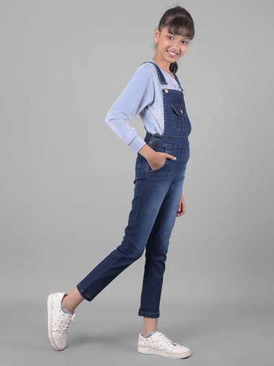 Blue Denim Dungarees-Girls Dungarees-Crimsoune Club