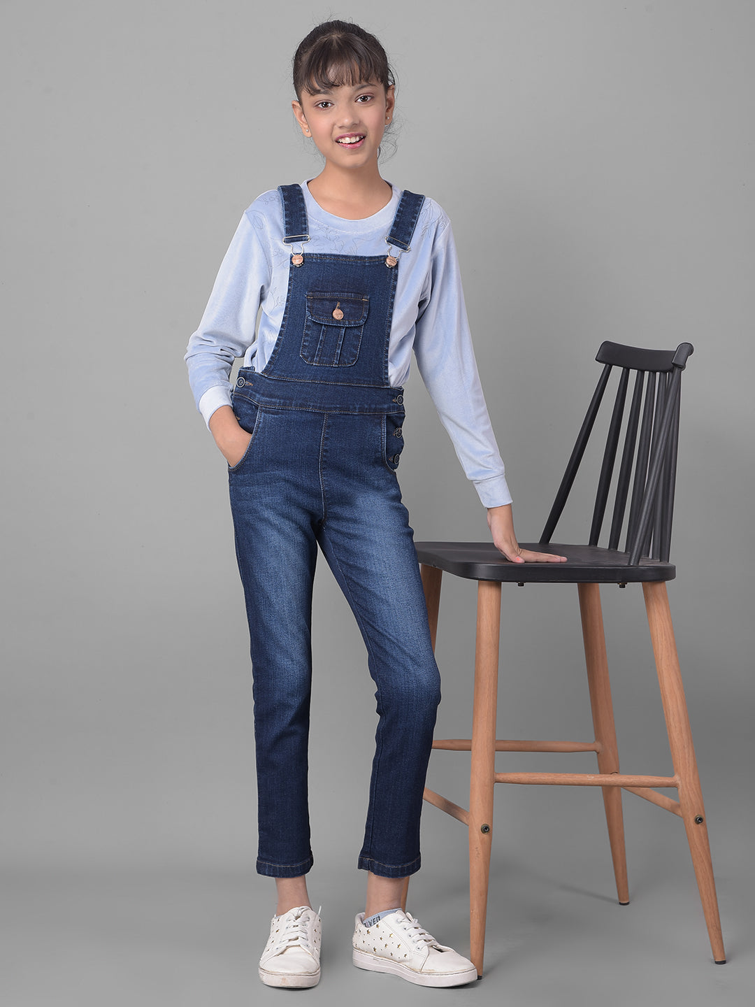 Blue Denim Dungarees-Girls Dungarees-Crimsoune Club