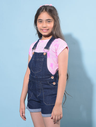 Navy Blue Mid Thigh Cotton Dungarees-Girls Dungarees-Crimsoune Club