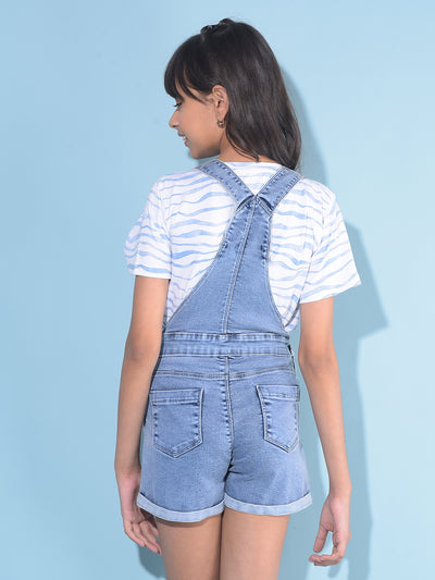 Blue Mid Thigh Dungarees-Girls Dungarees-Crimsoune Club