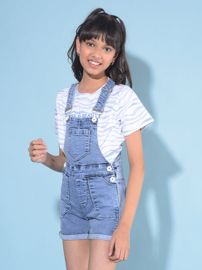 Blue Mid Thigh Dungarees-Girls Dungarees-Crimsoune Club