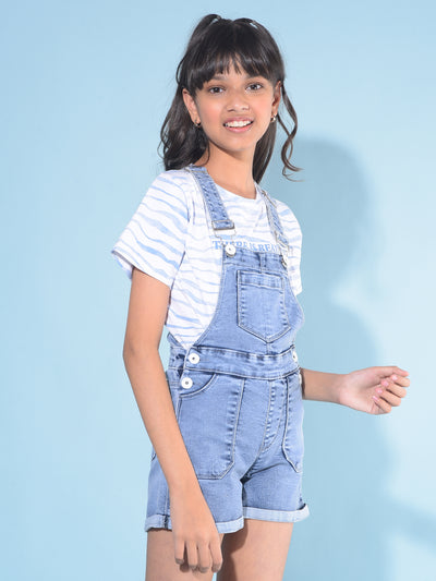 Blue Mid Thigh Dungarees-Girls Dungarees-Crimsoune Club