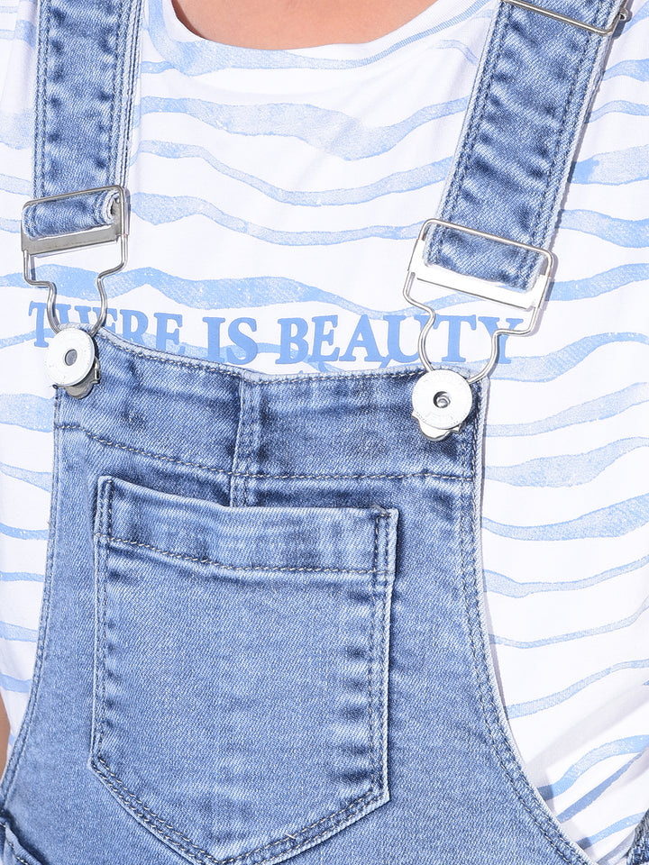 Blue Mid Thigh Dungarees-Girls Dungarees-Crimsoune Club