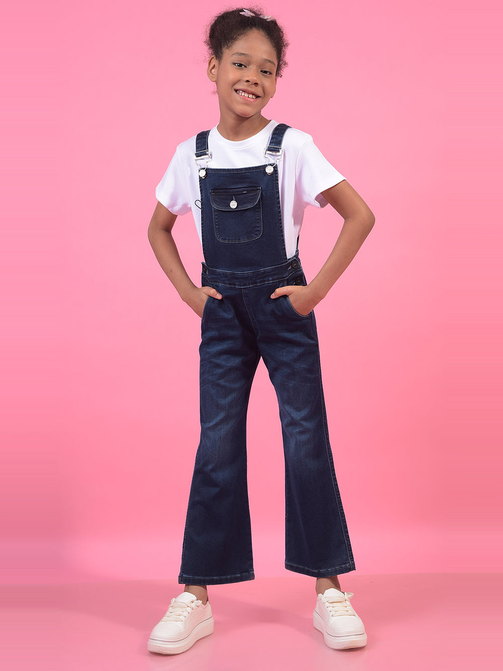 Girl's Blue Bootcut Denim Dungarees-Girls Dungarees-Crimsoune Club