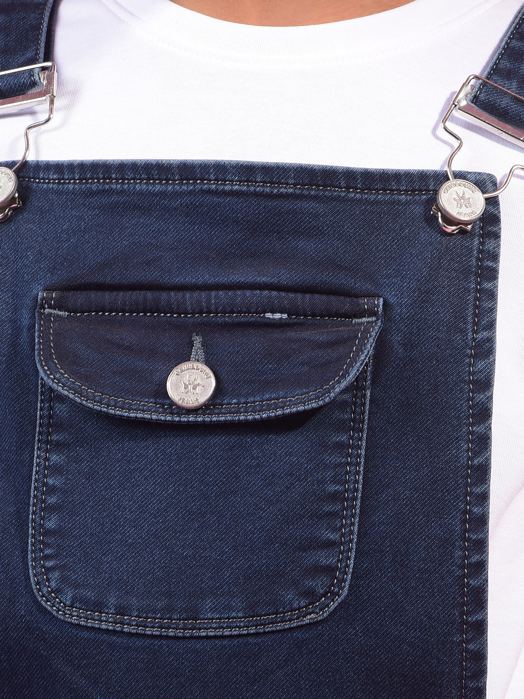 Girl's Blue Bootcut Denim Dungarees-Girls Dungarees-Crimsoune Club