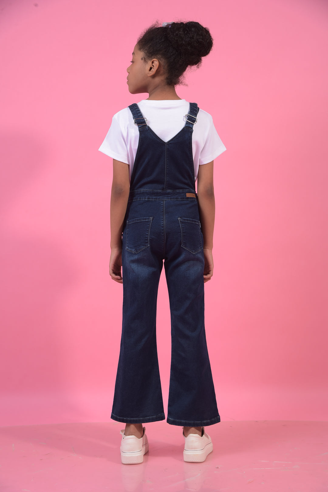 Girl's Blue Bootcut Denim Dungarees-Girls Dungarees-Crimsoune Club