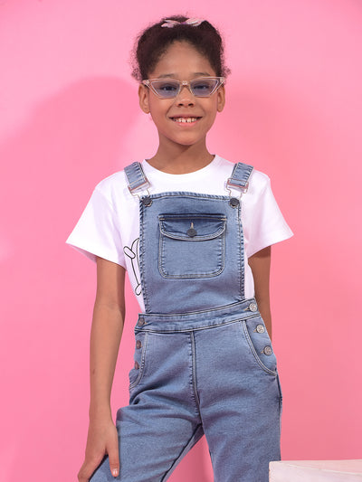Girl's Blue Bootcut Denim Dungarees-Girls Dungarees-Crimsoune Club