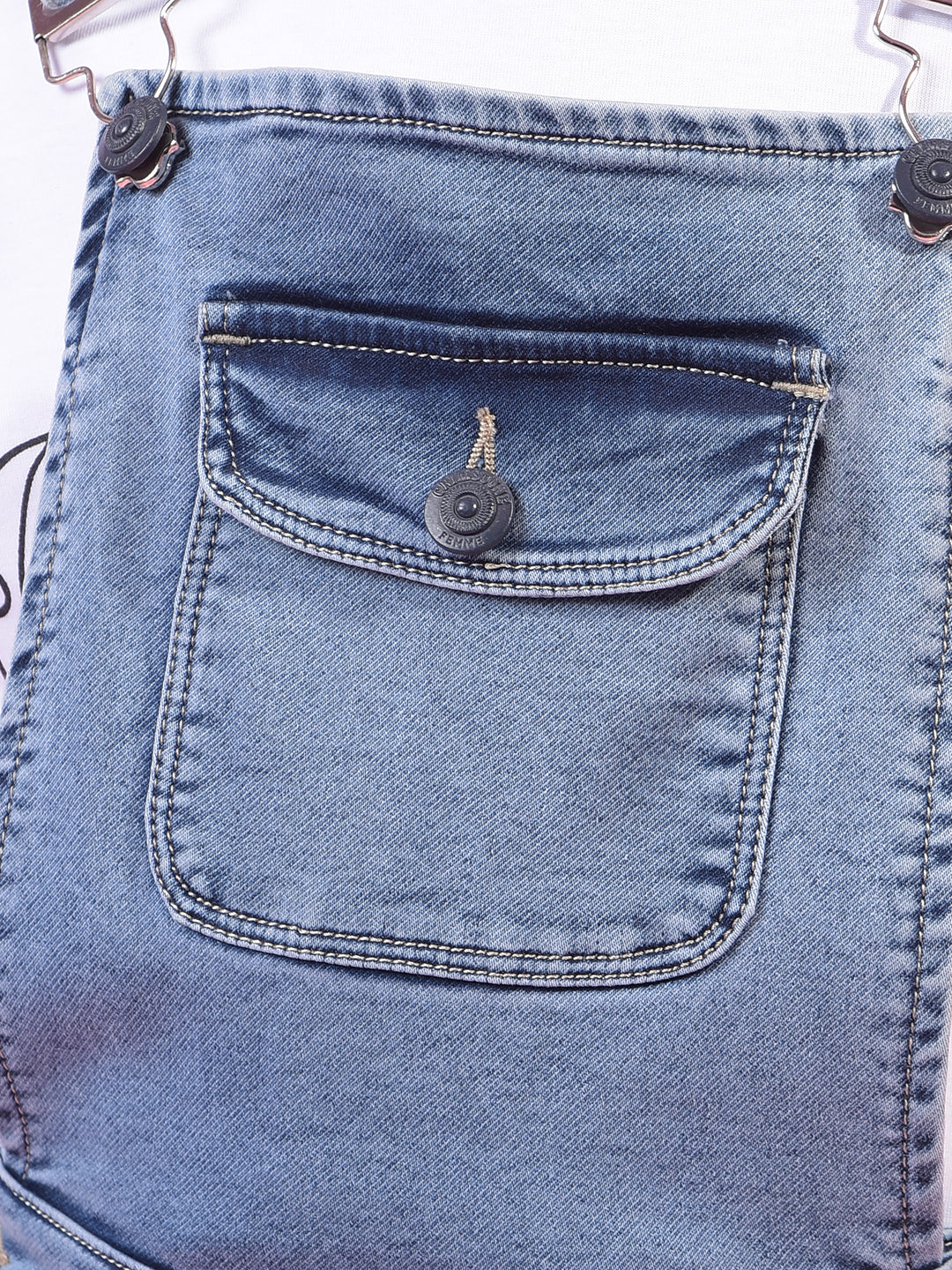 Girl's Blue Bootcut Denim Dungarees-Girls Dungarees-Crimsoune Club