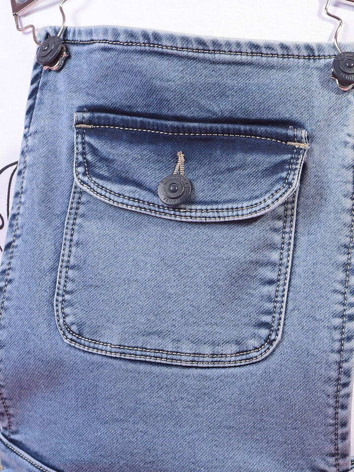Girl's Blue Bootcut Denim Dungarees-Girls Dungarees-Crimsoune Club