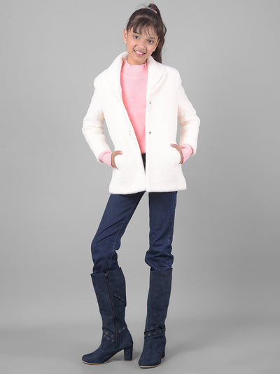 White Faux Fur Overcoat-Girls Coats-Crimsoune Club