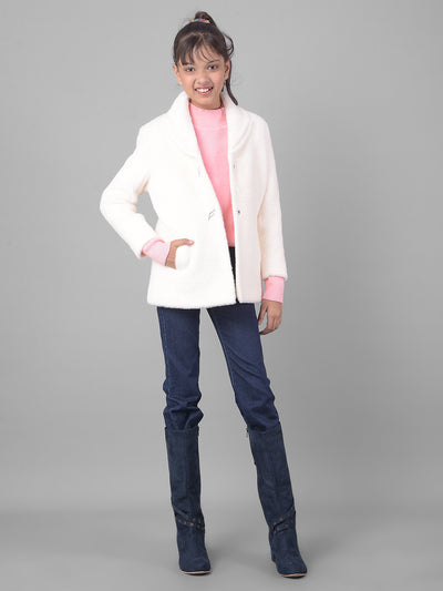 White Faux Fur Overcoat-Girls Coats-Crimsoune Club