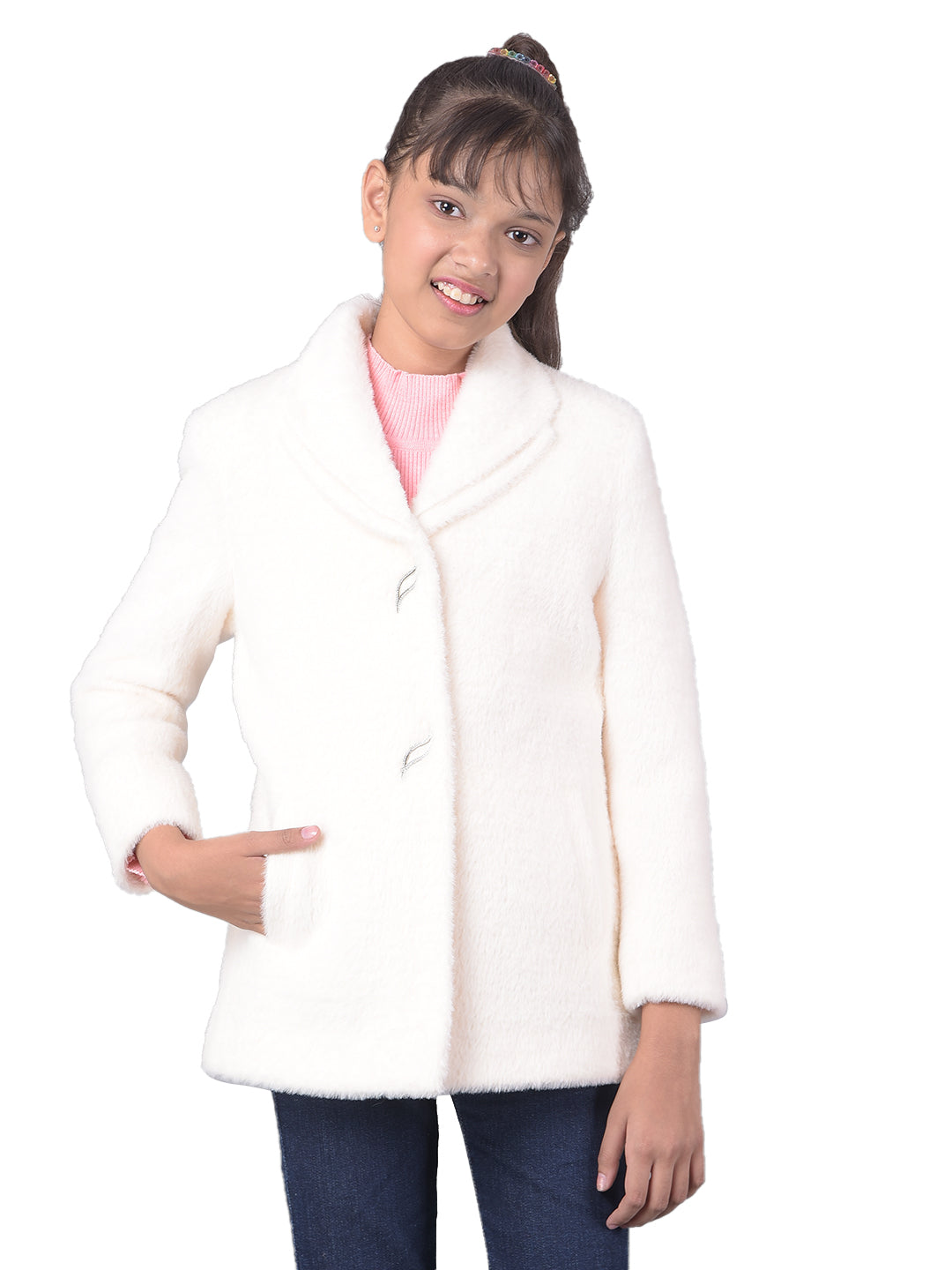 White Faux Fur Overcoat-Girls Coats-Crimsoune Club