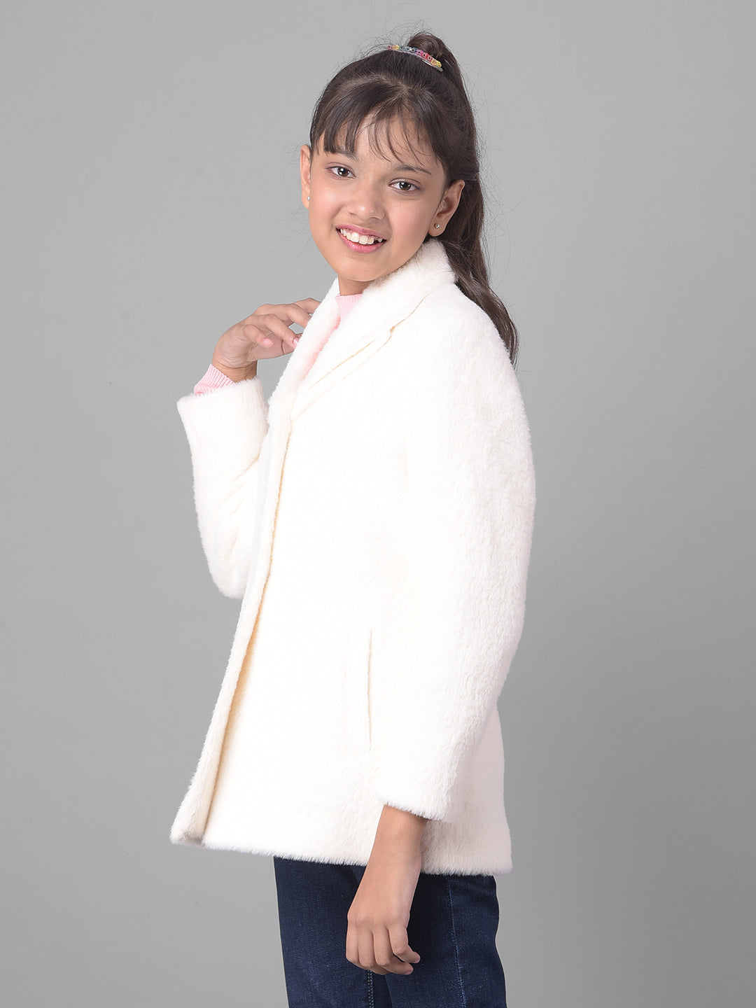 White Faux Fur Overcoat-Girls Coats-Crimsoune Club