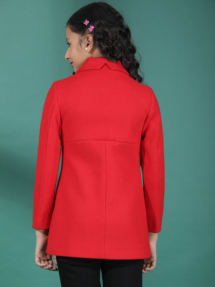 Red Mid-Thigh Length Coat-Girls Coats-Crimsoune Club
