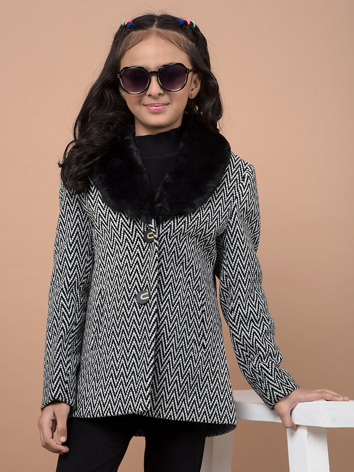 Black Jacquard Coat-Girls Coats-Crimsoune Club