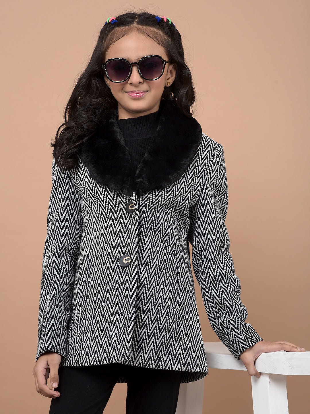 Black Jacquard Coat-Girls Coats-Crimsoune Club