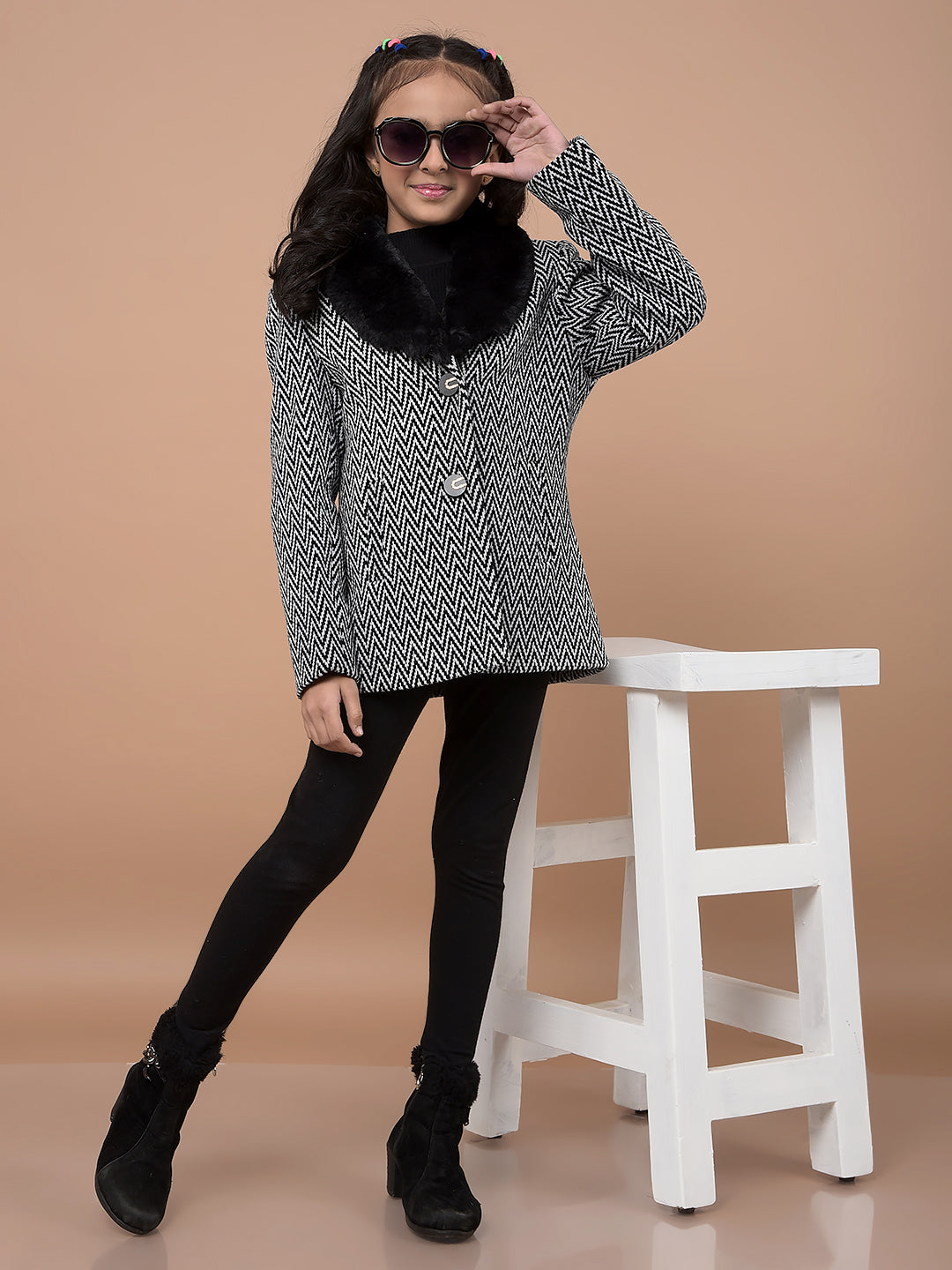 Black Jacquard Coat-Girls Coats-Crimsoune Club