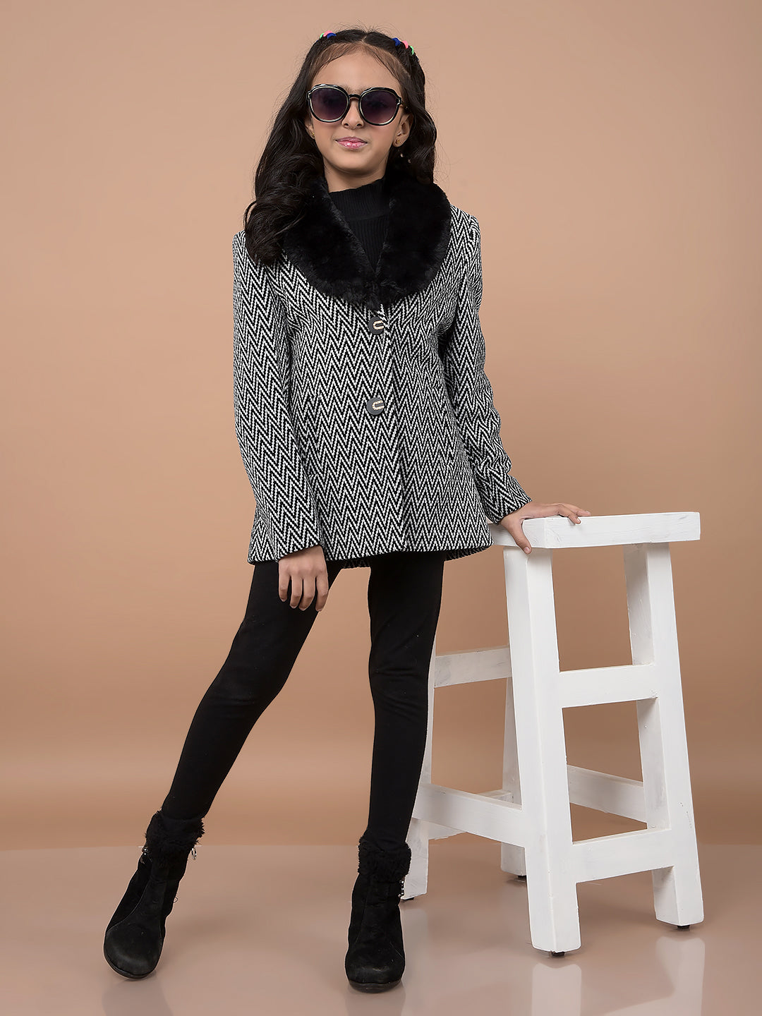 Black Jacquard Coat-Girls Coats-Crimsoune Club