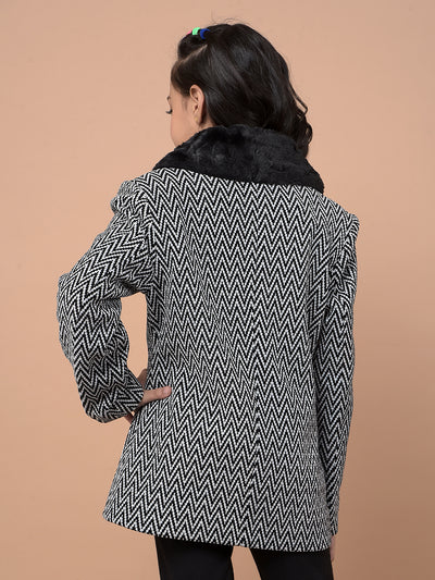 Black Jacquard Coat-Girls Coats-Crimsoune Club