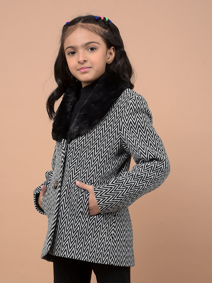 Black Jacquard Coat-Girls Coats-Crimsoune Club