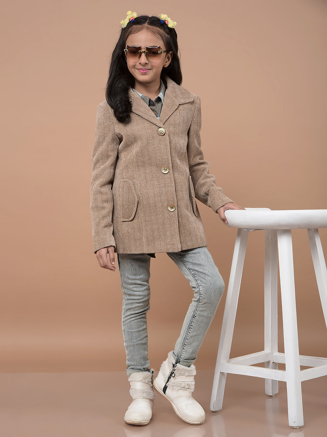 Brown Printed Corduroy Coat-Girls Coats-Crimsoune Club