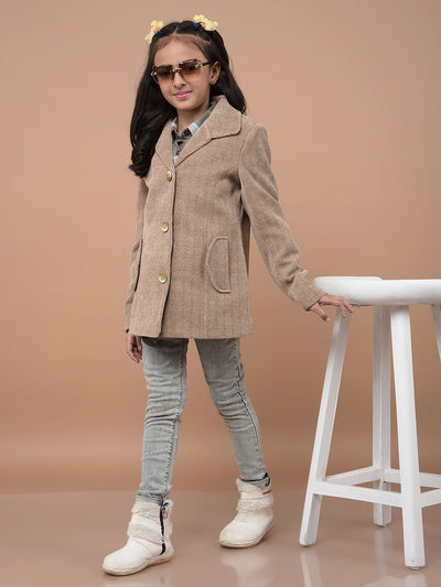 Brown Printed Corduroy Coat-Girls Coats-Crimsoune Club